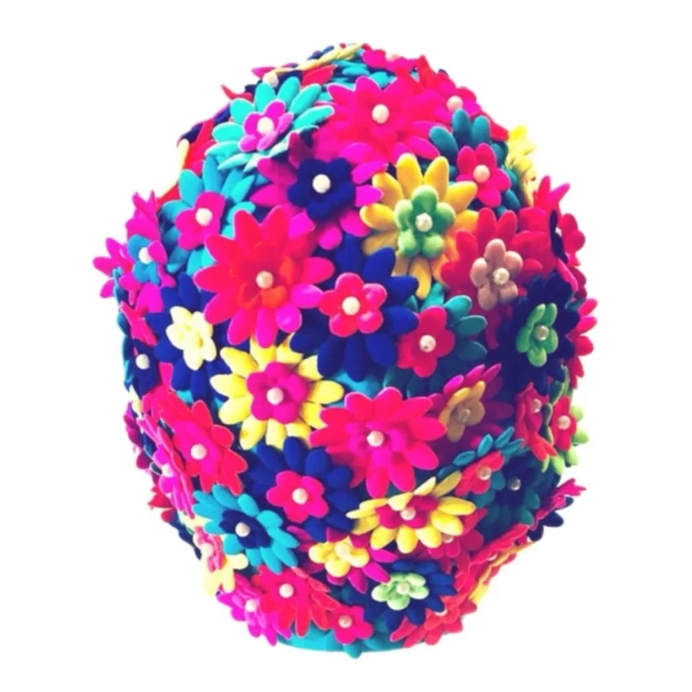 Swim Cap Multi Colored Flowers One Size